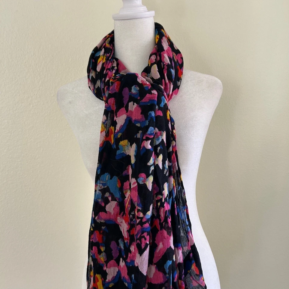 Stella & Dot Scarf Black Multicolor Butterfly Shawl Wrap Winter Accessories - Image 2 of 4