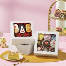 60 Pcs Bakery Boxes with Window, 6 x 6 x 2.5 Inches, White Cookie & Pastry Boxes