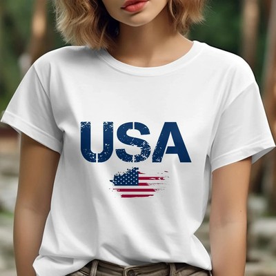 Classic Unisex Tee: Short Sleeve, Round Neck, Featuring a Bold USA Flag Print.