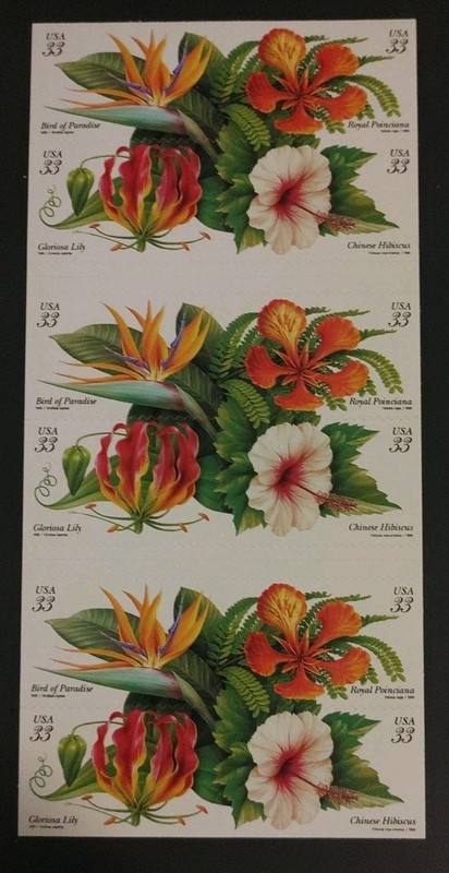 US Stamps 3310-3313 (3313b) TROPICAL FLOWERS DS CONVERTIBLE PANE OF 20 33c  MNH
