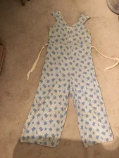 Vintage 1930's Art Deco blue white  cotton  beach sportswear Jumpsuit M