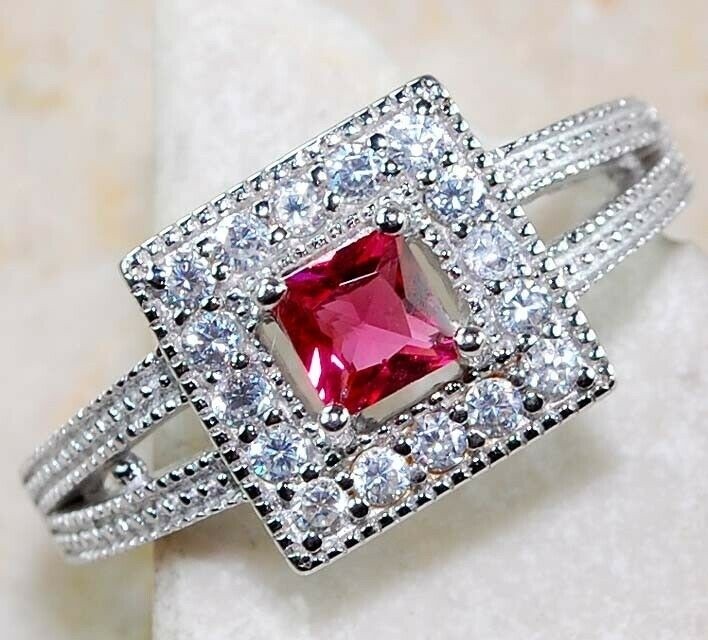 1CT Heat Treated  Rubellite Tourmaline 925   Sterling Silver Ring   Sz 6 L1-1