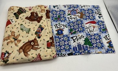 Christmas Fabric Lot 2.5 Yds Teddy Bear Stockings & Patchwork Santa Prints