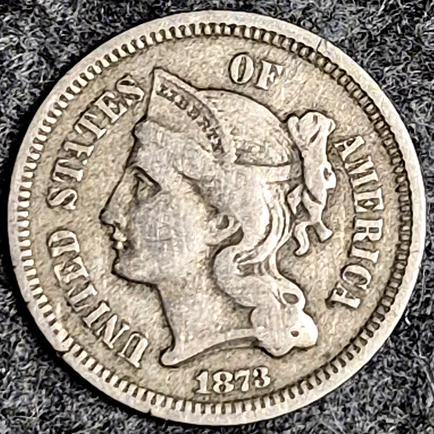 1873 Three Cent Nickel Closed 3 XF Extremely Fine Raw US 3C Coin