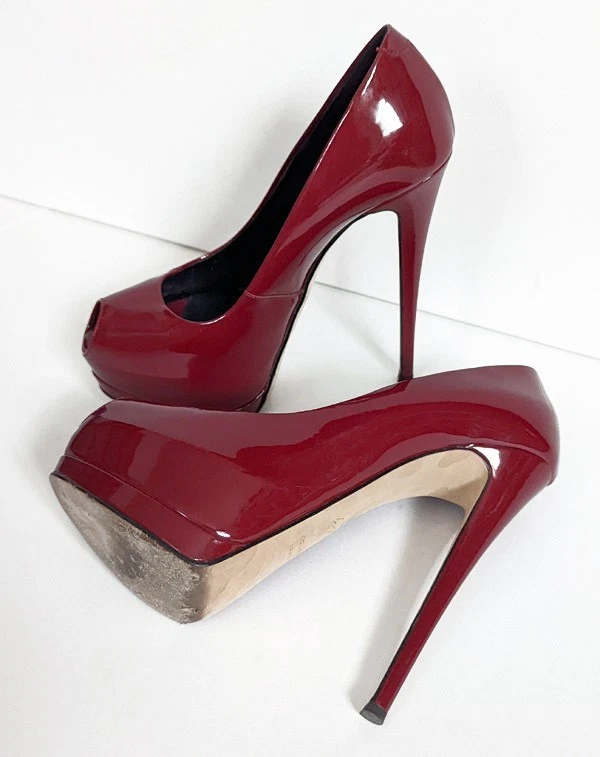 GIUSEPPE ZANOTTI Rojo Charol Cielo Tacones Altos Suela Stiletto Hecho en Italia  Foto 2 de 4