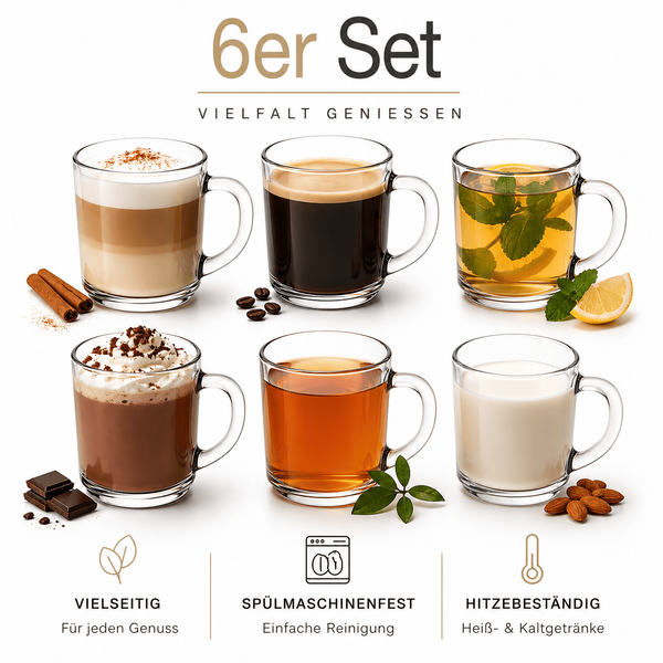 TeegläSer 6 Set KaffeegläSer Teetassen Kaffee Tee GläSer TrinkgläSer Mit Henkel-image