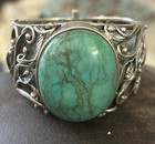 Sterling Silver Handmade Oval turquoise Lilly Flower 6.5" Bracelet - 114g — photo 2