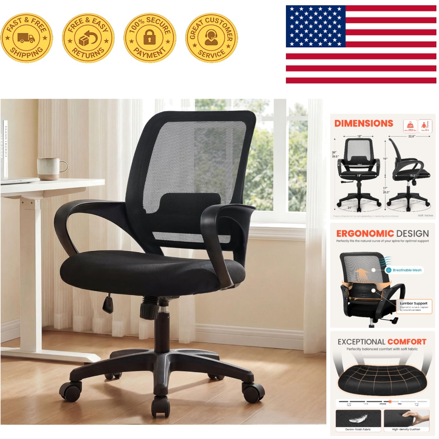 Adjustable Height Mesh Task Chair with Comfortable Foam Seat