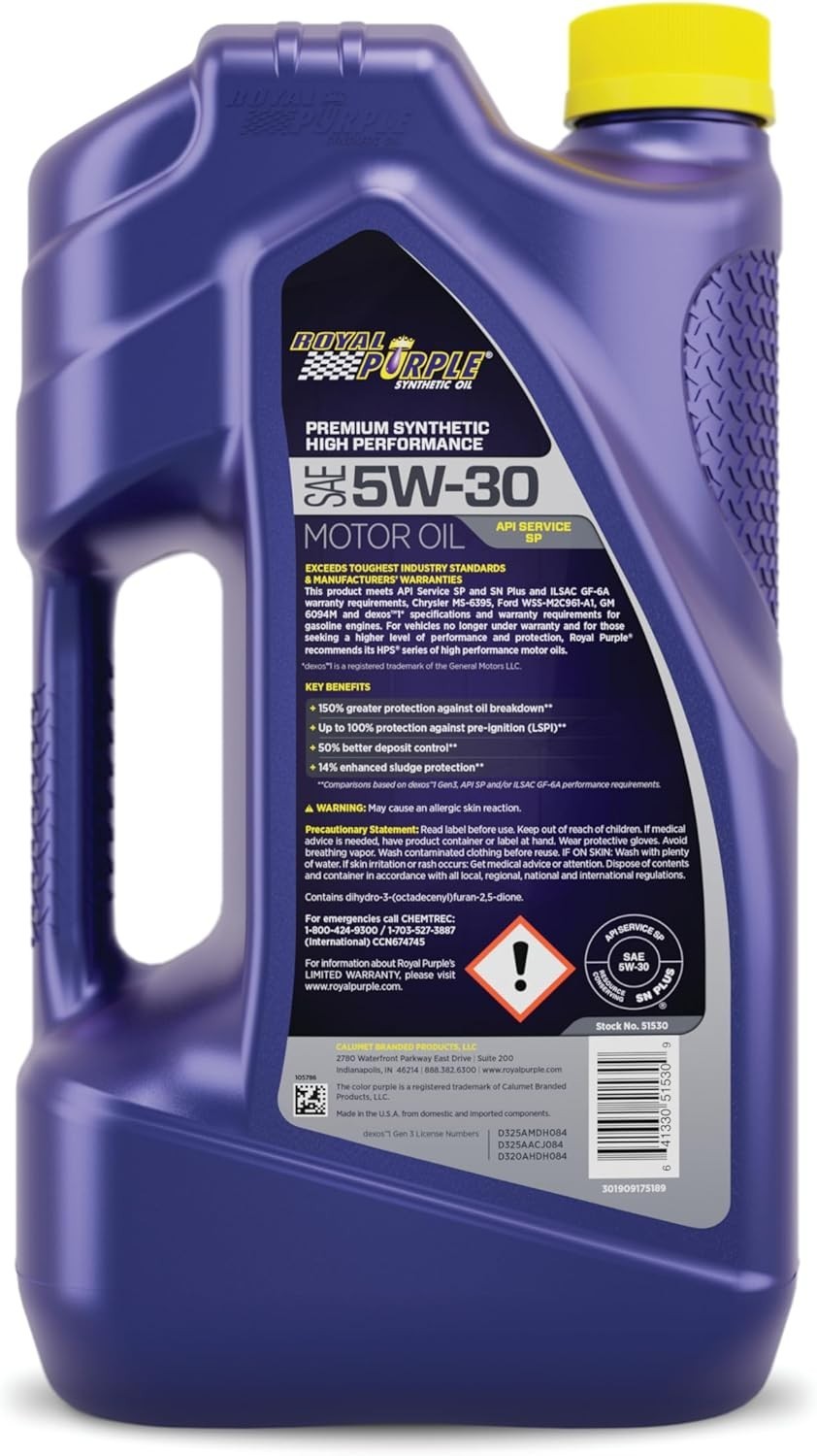 Royal Purple High Performance Motor Oil 5W-30, Premium Synthetic Motor Oil, 5 Qu
