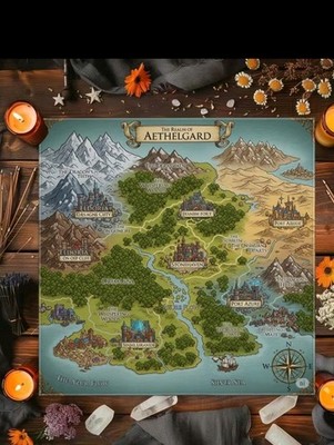 D&D Athelgard Custom Fantasy World Battle Map Cloth RPG Dungeon Table Mat 75x75