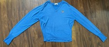 IZOD Club Vintage Knit V-Neck Golf Sweater Mens Large Blue Made In USA Retro