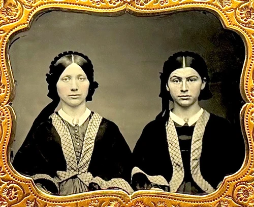 1/6th Plate Ambrotype - Sisters?- Full Thermoplastic Union Case