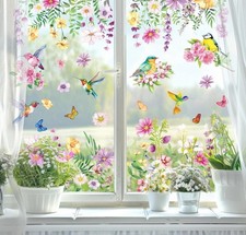 9 Sheets Spring Floral Window Cling Stickers Watercolor Flower Butterfly Bird