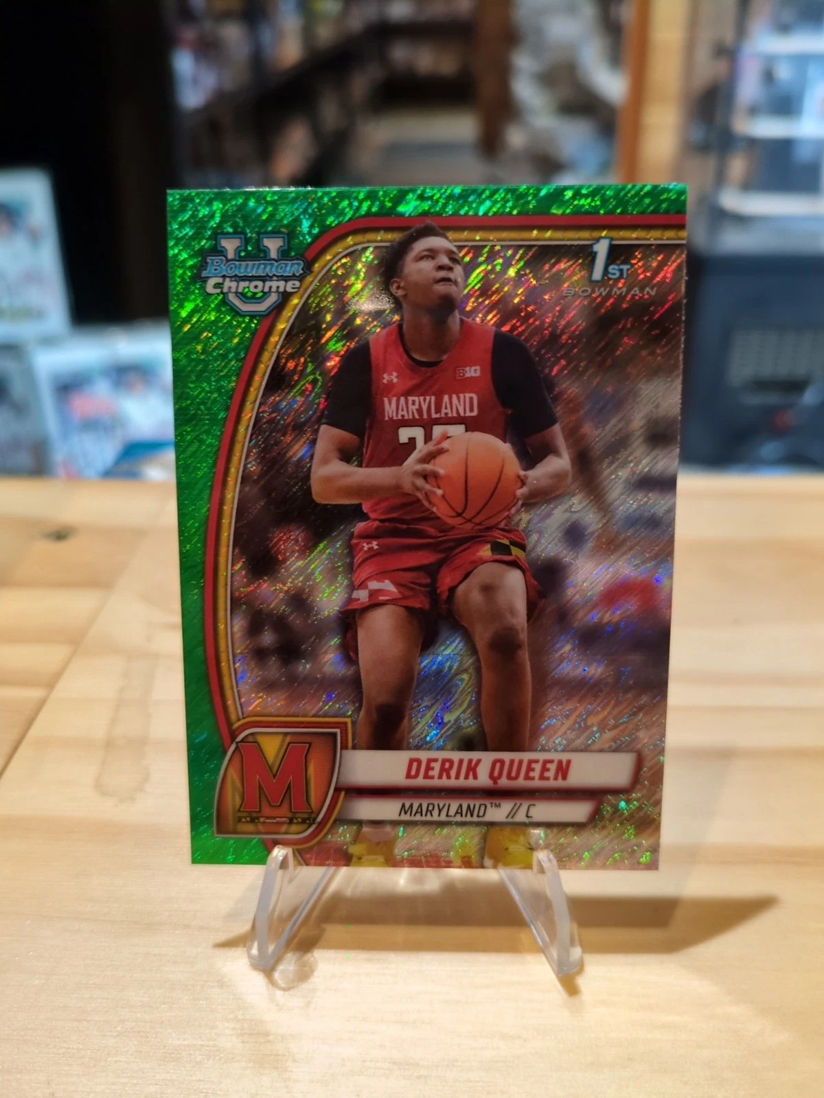 2024-25 Bowman University Chrome - Derik Queen #19 Green Shimmer Refractor (RC)