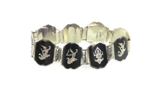 Vintage Sterling Silver Thailand SIAM NIELLO Link Panel SIAMESE Dancers Bracelet