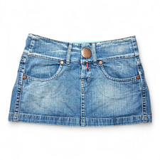 Vtg Take Two Upgrade Denim Micro Mini Skirt Low Rise Y2K Italian Design Size M/L