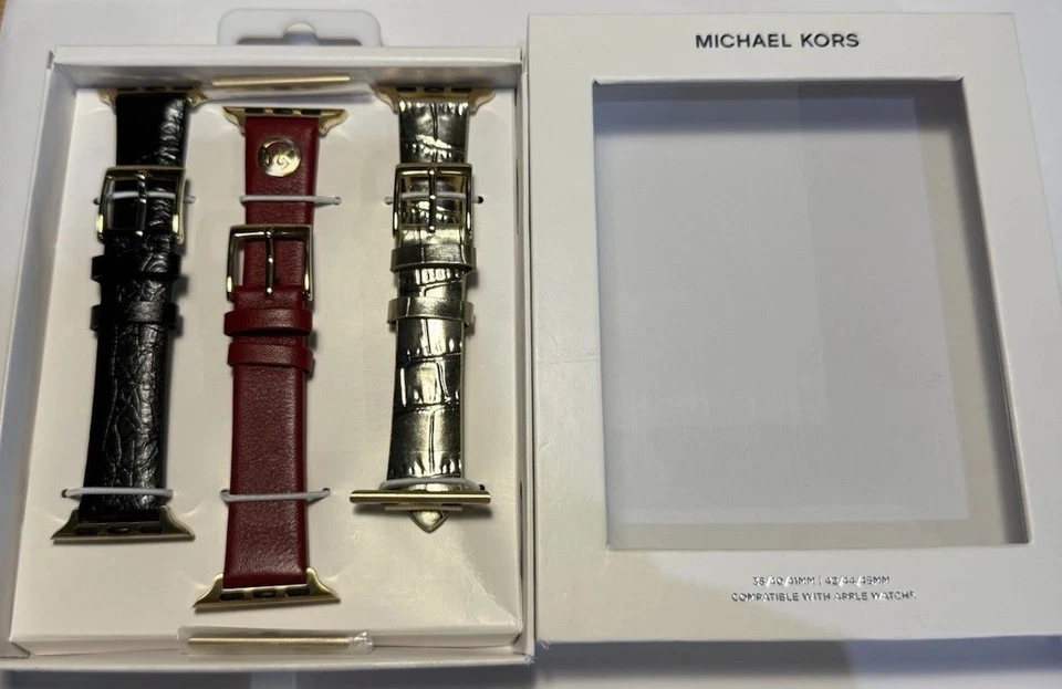 MICHAEL KORS CUERO DE DISEÑO 3 PIEZAS. JUEGO DE CORREAS PARA APPLE WATCH, JUEGO MKS8066 Foto 2 de 4
