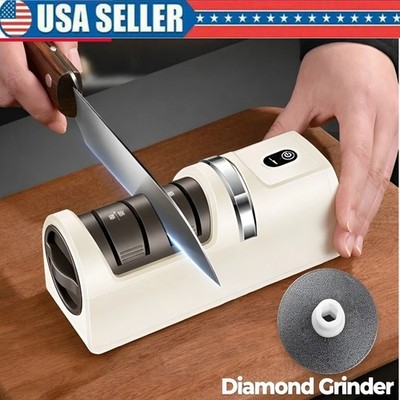 Cordless Electric Knife Sharpener 3 Stage Diamond Grinder USB Rechargeable Tool