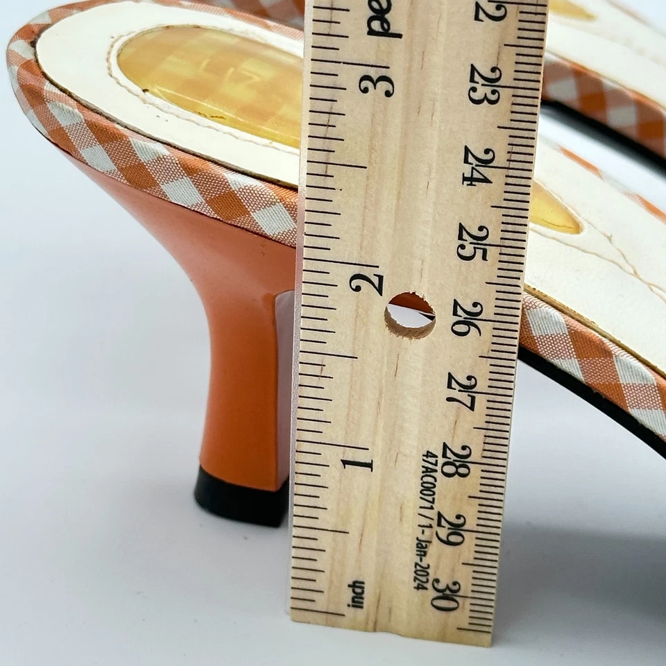 Y2K Vintage Liz Claiborne Flex Babe Orange Gingham Bow Slip-On Heels Size 7M - Image 3 of 4