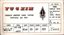QSL radio card YU5XIM 1979 Bitola Macedonia Yugoslavia Tomislav Zugic Diamond