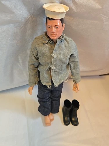 1964 GI JOE Action Sailor 12" Figure With Cloth Shirt Pants Boots Hat Vtg 60s