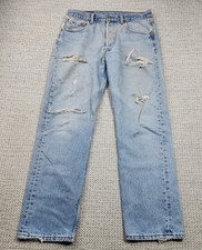 Vintage Levis 501 Jeans Mens 30x29 Light Wash Made USA Ripped Distressed 90s