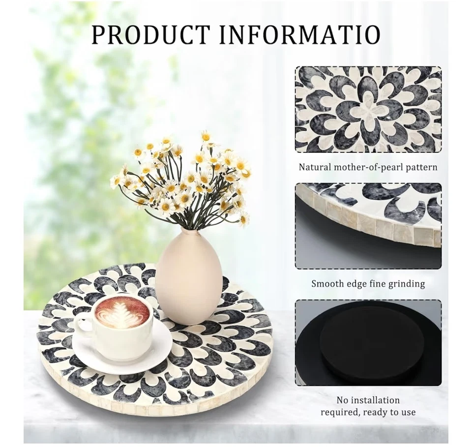 Mother of Pearl 懒人 Susan 桌转盘收纳木圆旋转... — 第 3/4 张图片