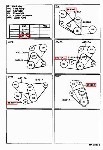 Genuine Hilux LN130 LN111 LN109 LN107 LN106 LN100 3L 2L T AC A/C Drive V Belt - Picture 4 of 14