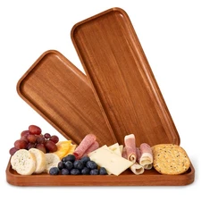 Solid Acacia Wood Serving Trays (14 x 5.5 inches) Rectangular Wooden Large Se...