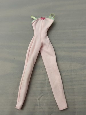 Vintage Barbie Doll Clothing Ballet Lesson Pink Tights Leotard Jumpsuit With Bow