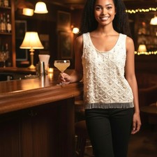 Mid Century 60s Beaded Sleeveless Party Top Brilliant Hand Beading  Sequins