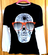 Youth Old Navy Skull Graphic Printed Cotton Long Sleeve T-Shirt Pull On Sz: L
