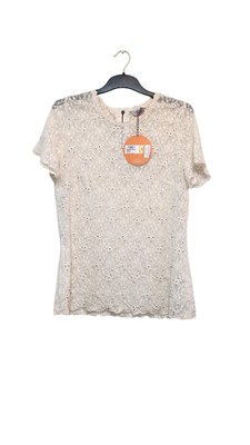 M&S Ladies Cream Mix Floral Lace Short Sleeve Top,  Size 16