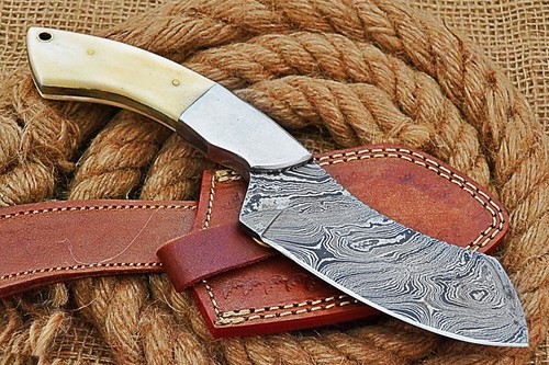 HUNTEX Handmade Damascus Blade, Camel Bone Handle, 230mm Fix Blade Cleaver Knife - Picture 3 of 10