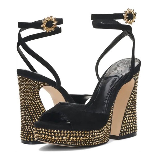 Vince Camuto Women's Inna Studded Platform Block Heel Rhinestones Black 8.5M - Picture 2 of 9