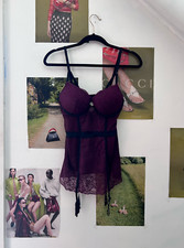 La Senza Gartered Chemise Lingerie Purple Lace and Black Womens