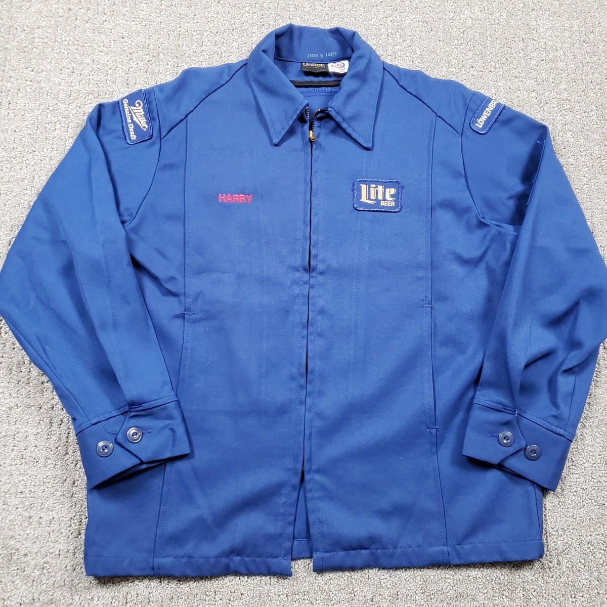 Vintage 1970s Miller Beer Trucker Jacket Large 42 S Blue Unitog