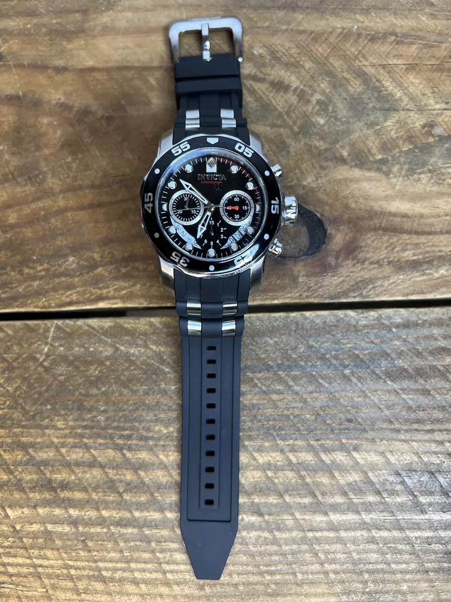 Invicta Mens Pro Diver Scuba Chronograph Silver Black Dial Strap SS Watch 21927
