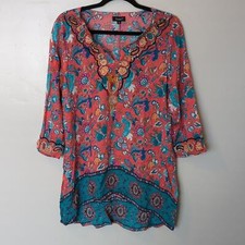 Tolani Red & Blue Floral Hippy Boho Festival Summer Dress S