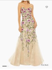 New Mac Duggal Embroidered Lace Mermaid Gown Size 12 Pink Multi