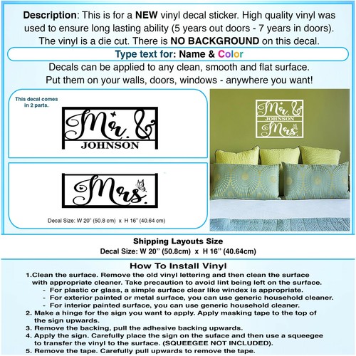 Custom Name Mr & Mrs Married Butterfly Art Wall Vinyl Decor Sticker Decal 193 - Picture 4 of 9