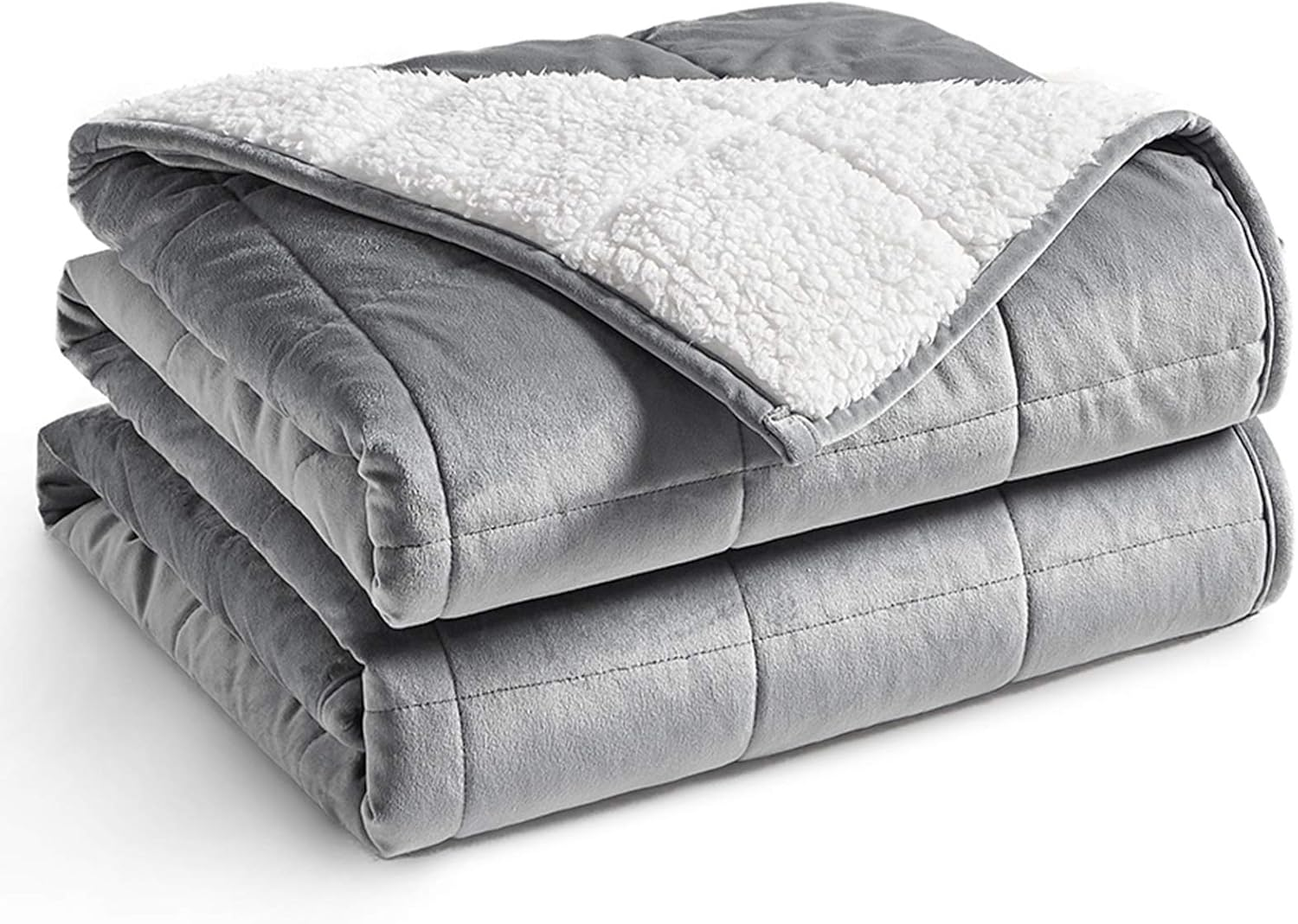 Sherpa Weighted Blanket Light Grey 60x80 20lbs Ultra Soft Fuzzy Plush Cozy Comfort  -image