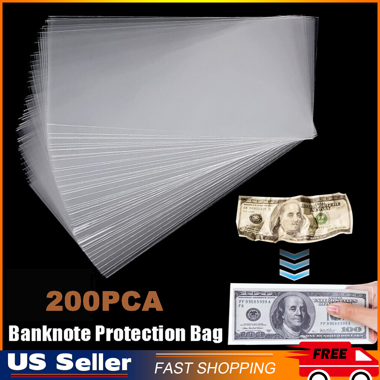 200X Clear Paper Money Sleeves Currency Banknote Storage Bag Holder Protector US