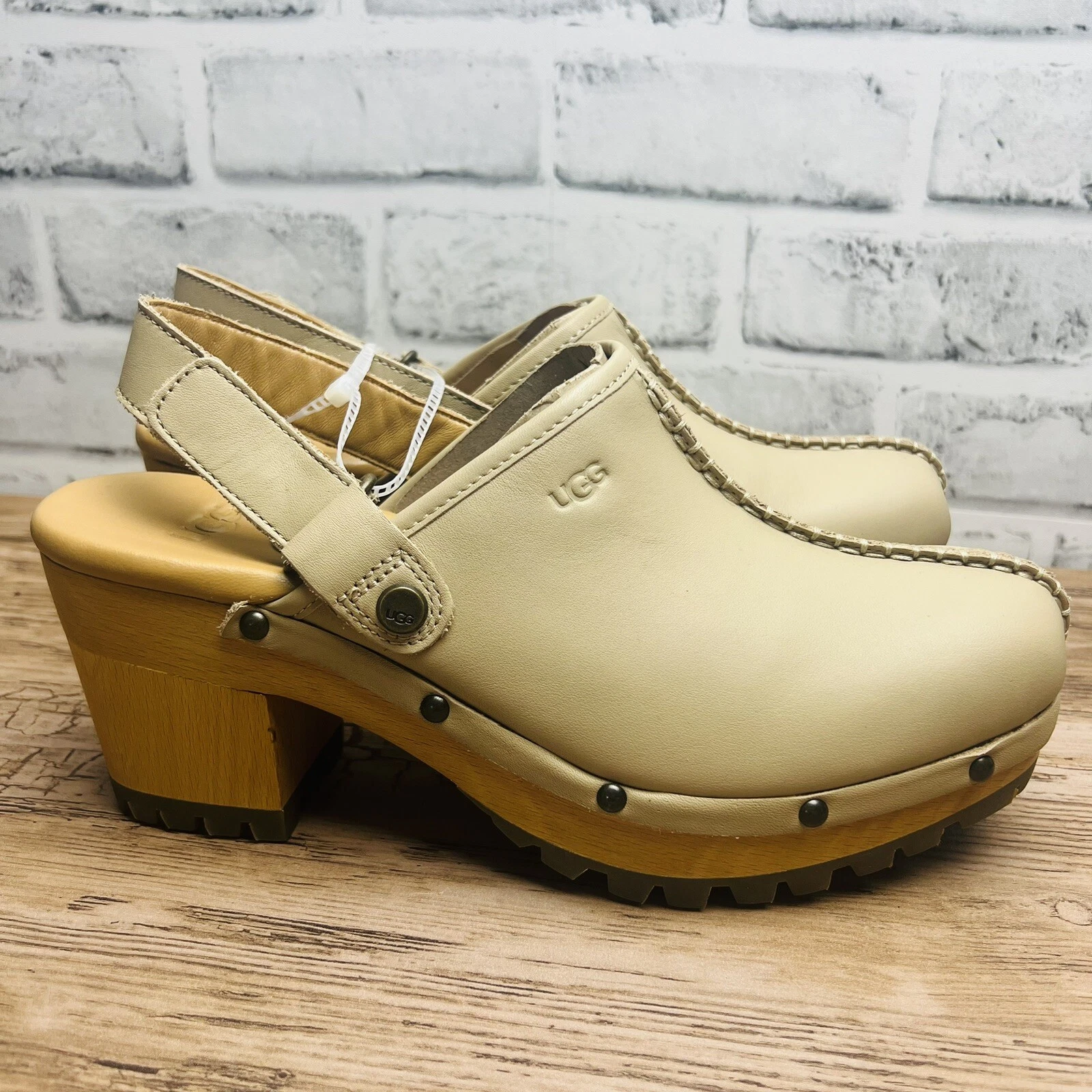 UGG LANNI GROSSA DONNA ZOCCOLO PELLE TAN US 9 EU 40 NUOVO