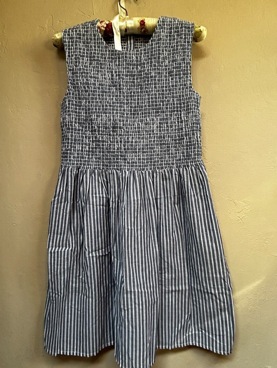 FRENCH CONNECTION Rhodes Stripe Smocked Bodice Poplin