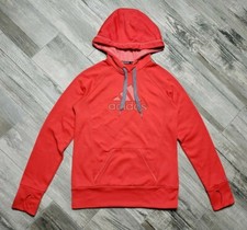 Adidas Climawarm Pullover Hoodie Women's Small Orange Logo Thumb Holes
