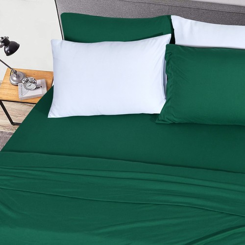 Cotton Jersey Knit Fabric 4 Piece Stretchy Bed Sheet Set Twin XL/Queen/King Size - Picture 67 of 114