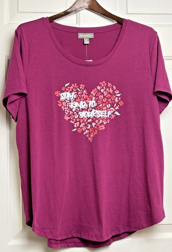 NWT Style & Co Women's XL Field Magenta Short Sleeve T Shirt Top