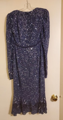Mac Duggal Sequin Embellished Midi Dress. Midnight Blue . Size 8 - Picture 16 of 24