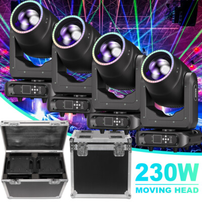 4x 230W Beam Moving Head RGBW LED DMX Prisma Bühnenlicht Flightcase Weihnachten